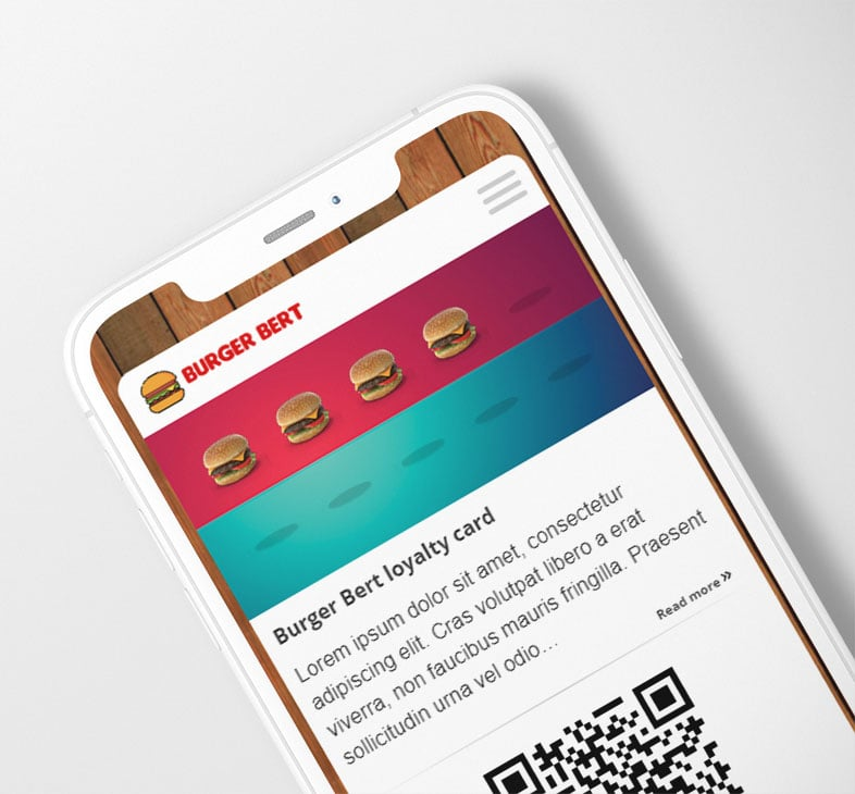 Cartão de Fidelidade Digital por Carimbo com hambúrgueres em um  smartphone.