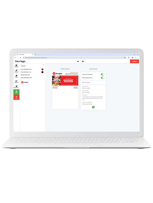 Coupontools Builder on a laptop.