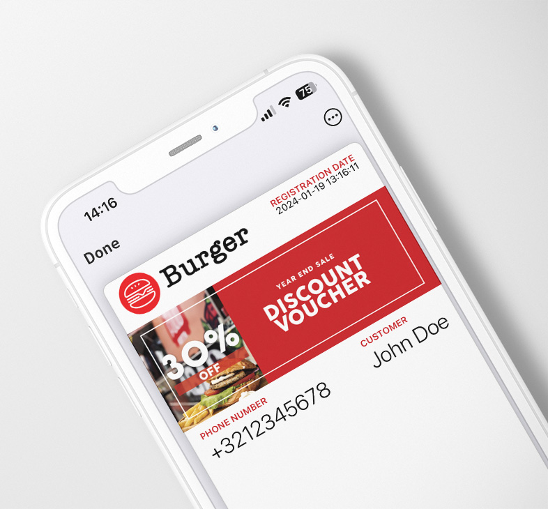 Digitale stempelkaart met hamburgers op een smartphone