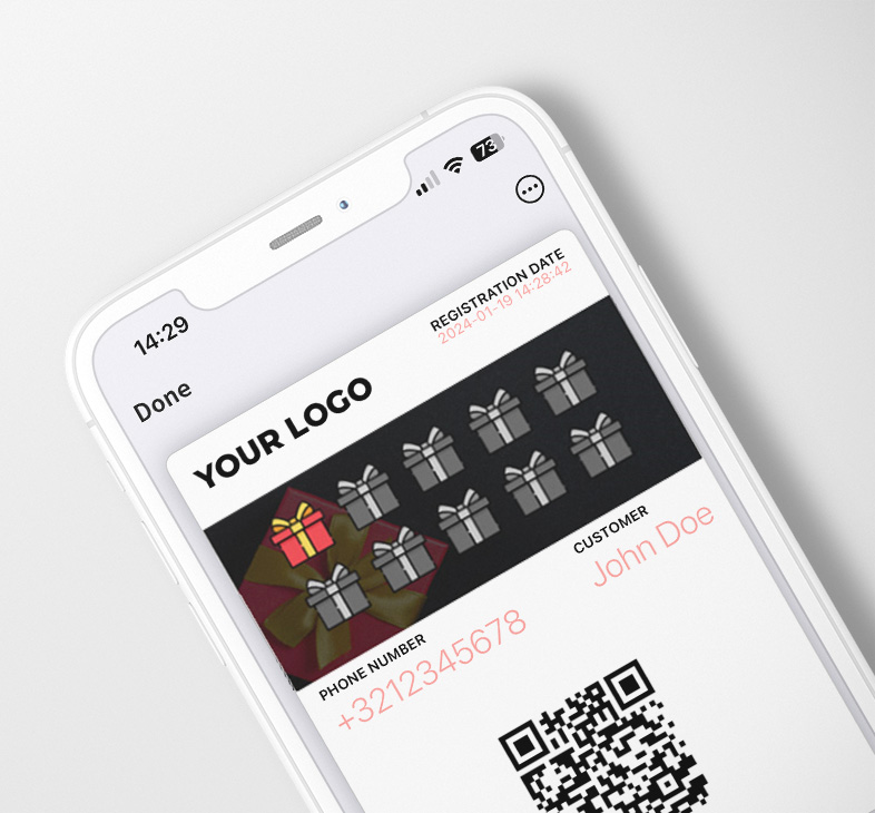 Digital Stamp Loyalty Card with burgers on a smartphone