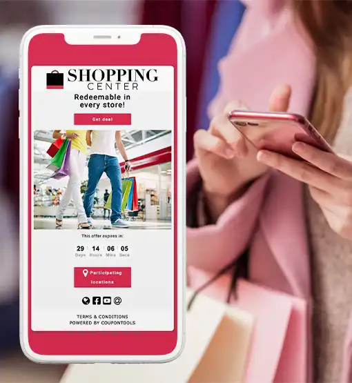 Customer scanned a QR Code and a Digital Coupons opens on the smartphone.