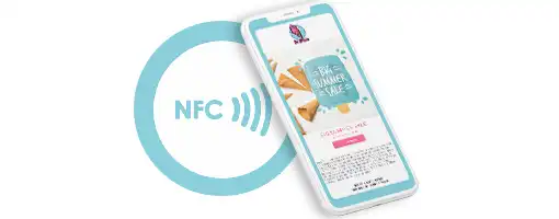 Smartphone interacting with NFC and automatically opens Digital Coupon on smartphone.